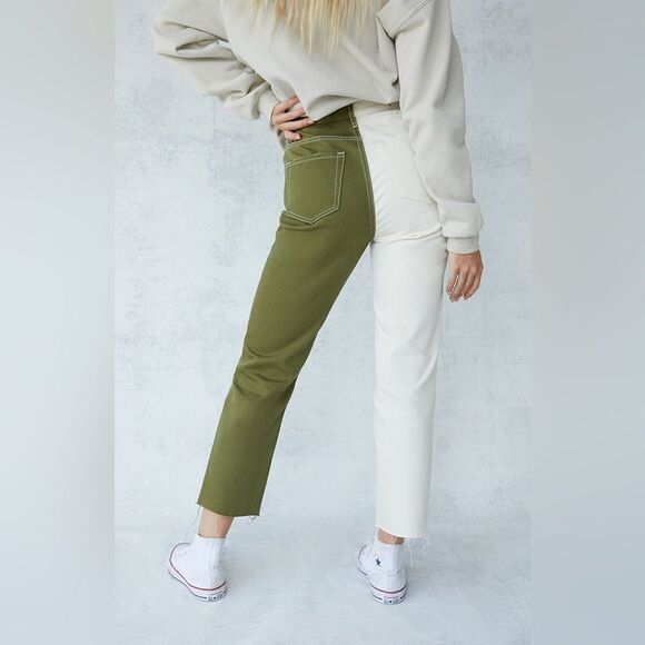PacSun High Rise Straight Jeans Olive Cream Butty Fly 27 - Picture 7 of 12